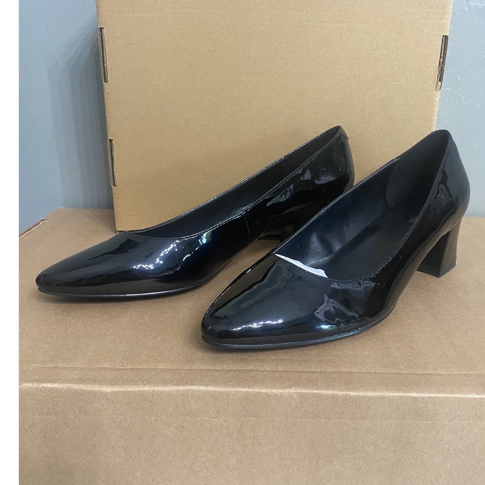 Bandolino Womens Black Patent Pointed Toe Block Heel Pumps Size 9.5M
